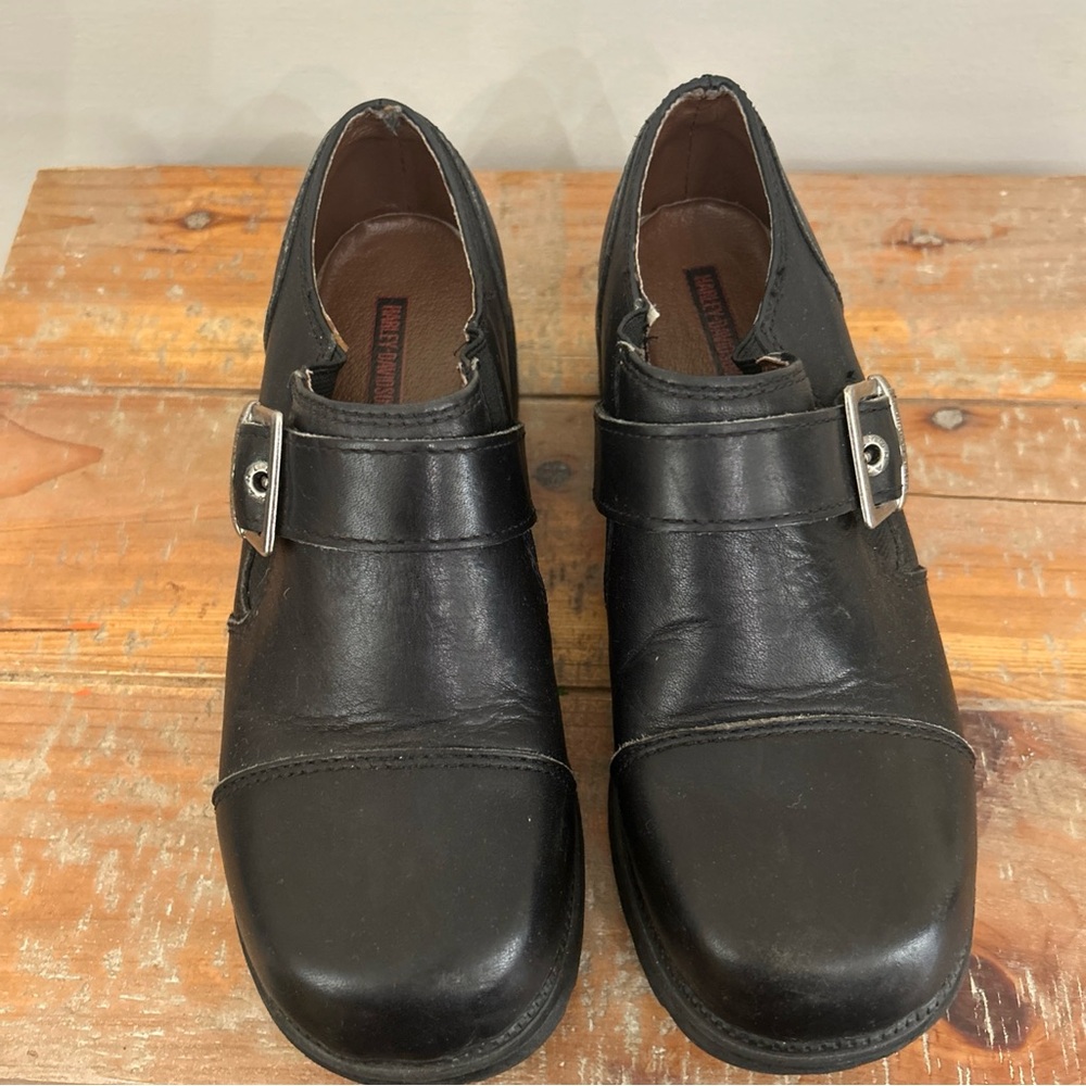 Harley Davidson Clogs Womens Size 7 Black Leather Slip On Shoes Biker Platform - Picture 7 of 13